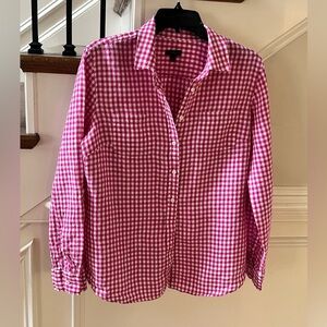 TALBOTS Bright Pink Gingham Check Linen Button Down